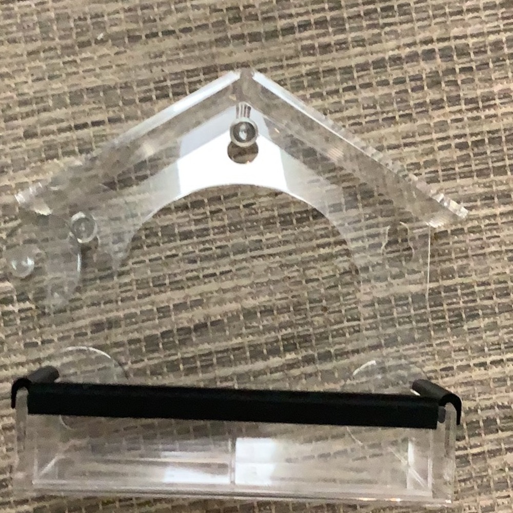 NWT, lucite bird house, attaches w suction cups, if not, can be hung elsewhere